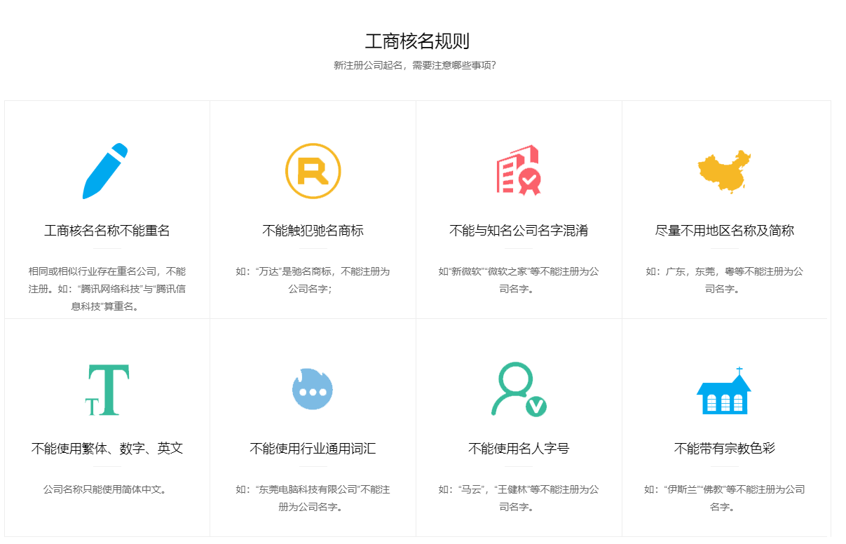 天津工商注冊(cè)核名規(guī)則圖
